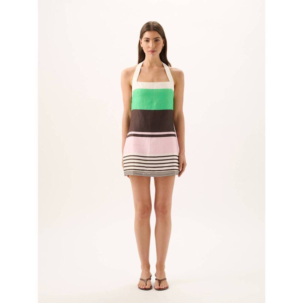 NEW ROAME maya halter mini dress in tango stripe